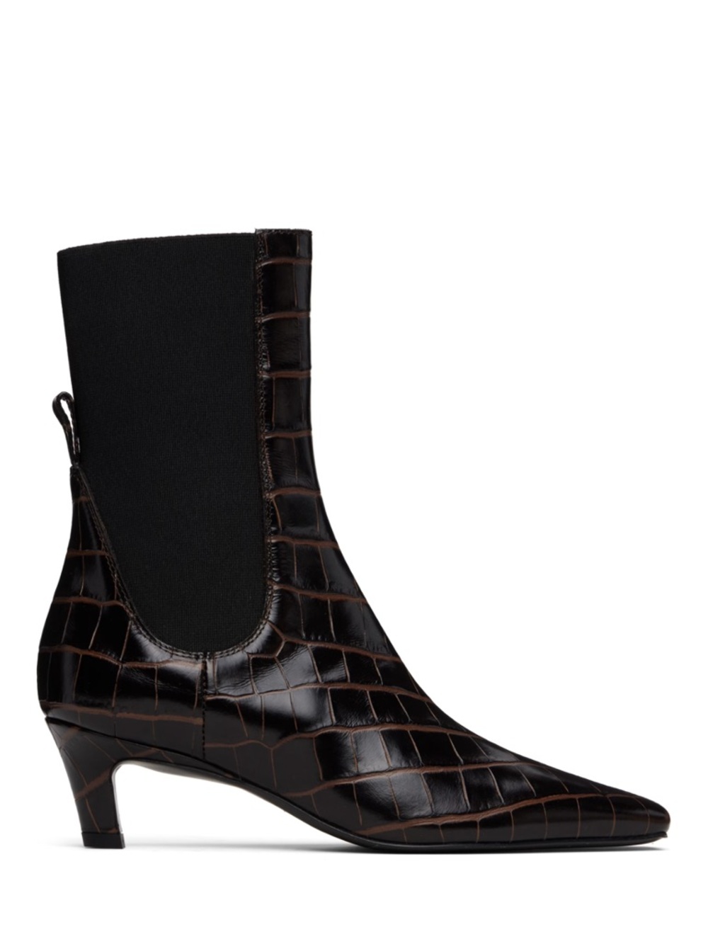TOTEME - Brown Croco-Embossed Mid-Heel Boots